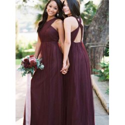 Charming Halter Tulle Sleeveless Ruffles Bridesmaid Dresses