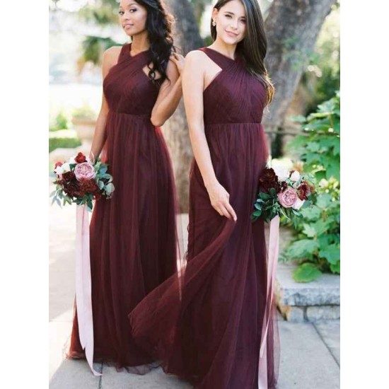 Charming Halter Tulle Sleeveless Ruffles Bridesmaid Dresses
