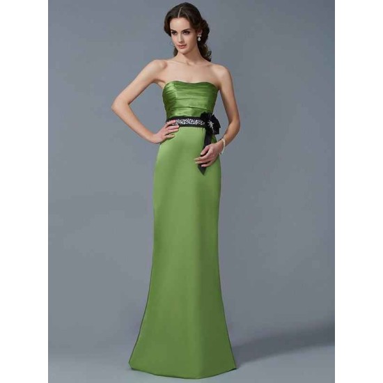 Charming Strapless Sleeveless Sash/Ribbon/Belt Long Satin Bridesmaid Dresses
