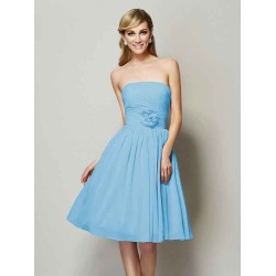 Charming Strapless Sleeveless Hand-Made Flower Short Chiffon Bridesmaid Dresses