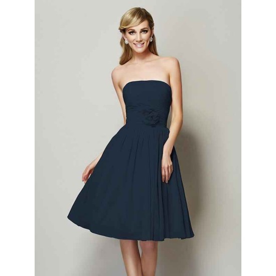Charming Strapless Sleeveless Hand-Made Flower Short Chiffon Bridesmaid Dresses