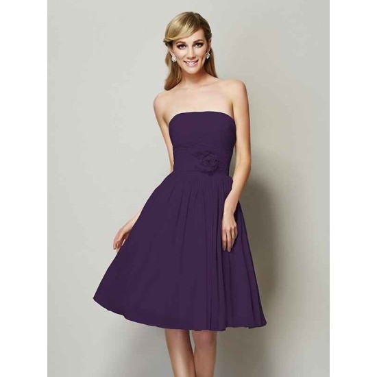 Charming Strapless Sleeveless Hand-Made Flower Short Chiffon Bridesmaid Dresses