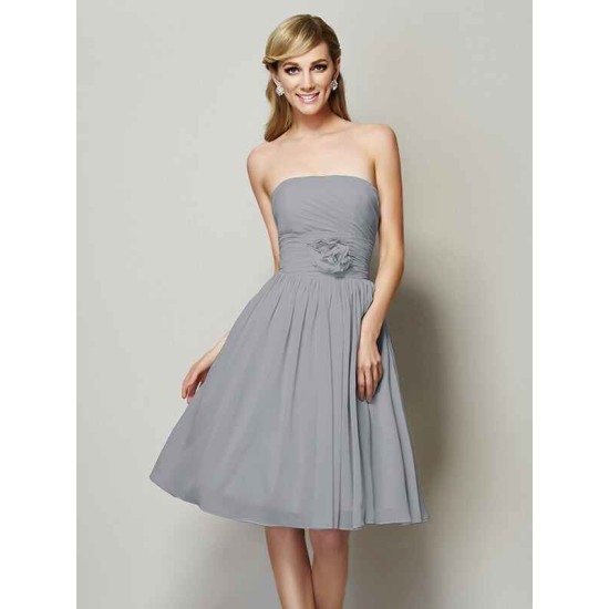 Charming Strapless Sleeveless Hand-Made Flower Short Chiffon Bridesmaid Dresses