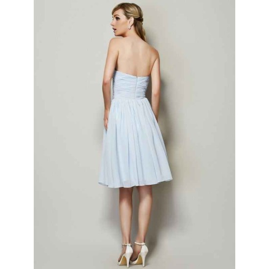 Charming Strapless Sleeveless Hand-Made Flower Short Chiffon Bridesmaid Dresses