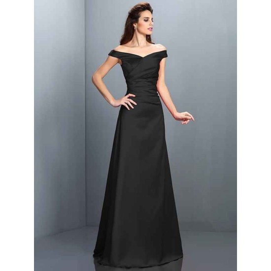 Charming Off-the-Shoulder Sleeveless Long Satin Bridesmaid Dresses