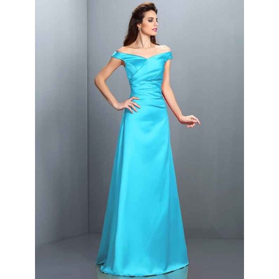 Charming Off-the-Shoulder Sleeveless Long Satin Bridesmaid Dresses