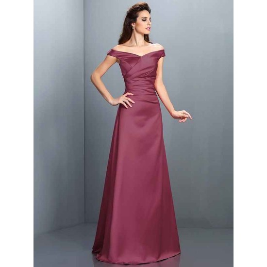 Charming Off-the-Shoulder Sleeveless Long Satin Bridesmaid Dresses