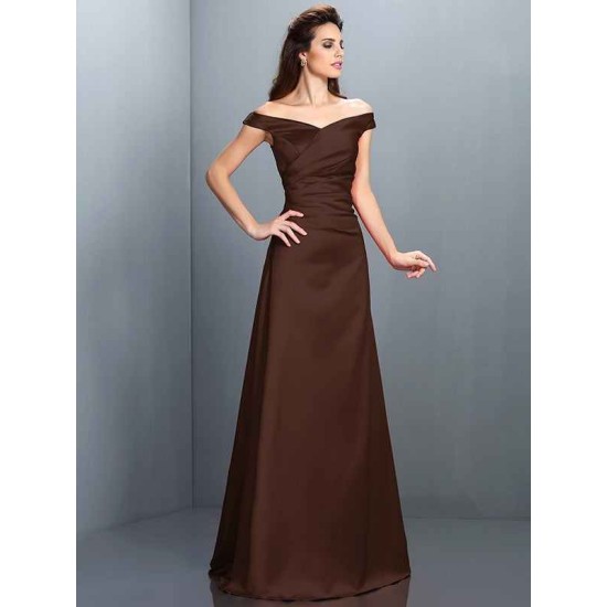 Charming Off-the-Shoulder Sleeveless Long Satin Bridesmaid Dresses