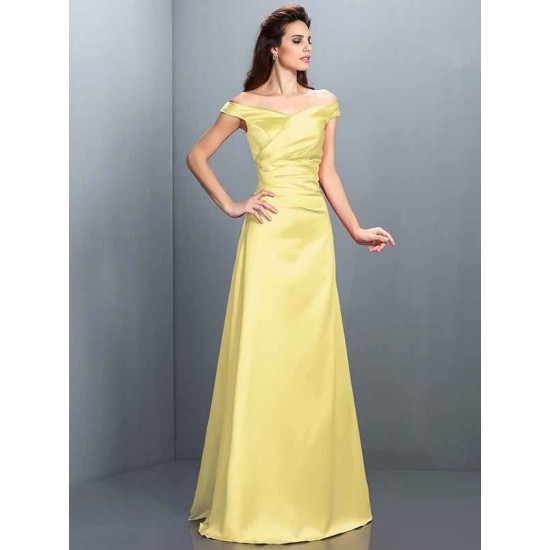 Charming Off-the-Shoulder Sleeveless Long Satin Bridesmaid Dresses