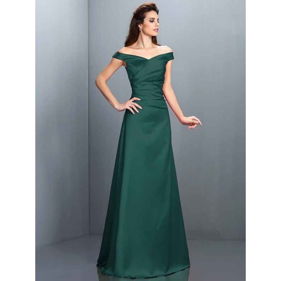 Charming Off-the-Shoulder Sleeveless Long Satin Bridesmaid Dresses
