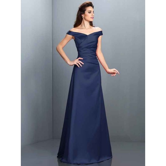Charming Off-the-Shoulder Sleeveless Long Satin Bridesmaid Dresses