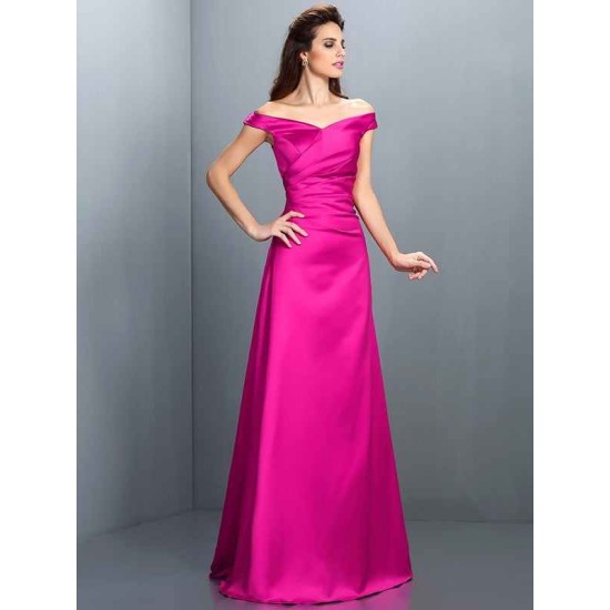 Charming Off-the-Shoulder Sleeveless Long Satin Bridesmaid Dresses