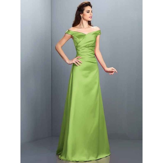 Charming Off-the-Shoulder Sleeveless Long Satin Bridesmaid Dresses