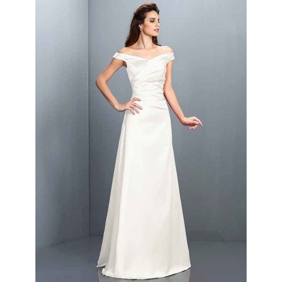 Charming Off-the-Shoulder Sleeveless Long Satin Bridesmaid Dresses