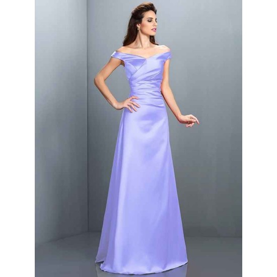 Charming Off-the-Shoulder Sleeveless Long Satin Bridesmaid Dresses