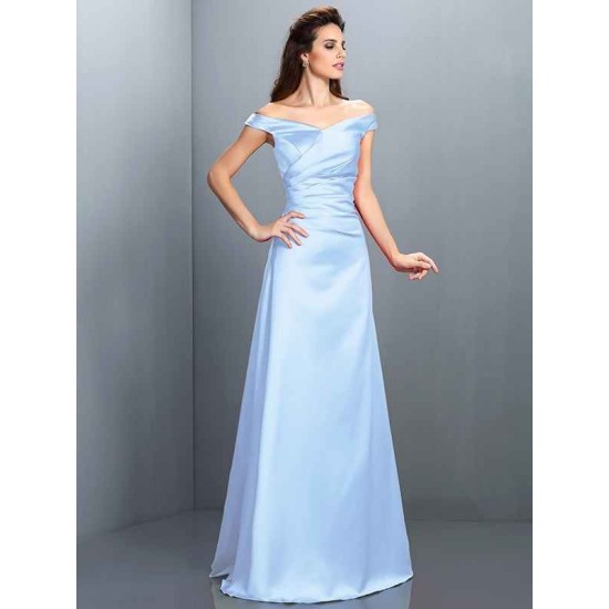 Charming Off-the-Shoulder Sleeveless Long Satin Bridesmaid Dresses