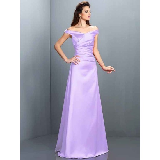 Charming Off-the-Shoulder Sleeveless Long Satin Bridesmaid Dresses