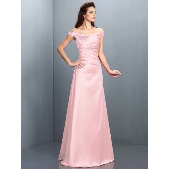 Charming Off-the-Shoulder Sleeveless Long Satin Bridesmaid Dresses
