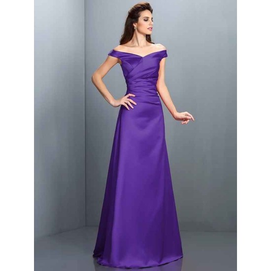 Charming Off-the-Shoulder Sleeveless Long Satin Bridesmaid Dresses