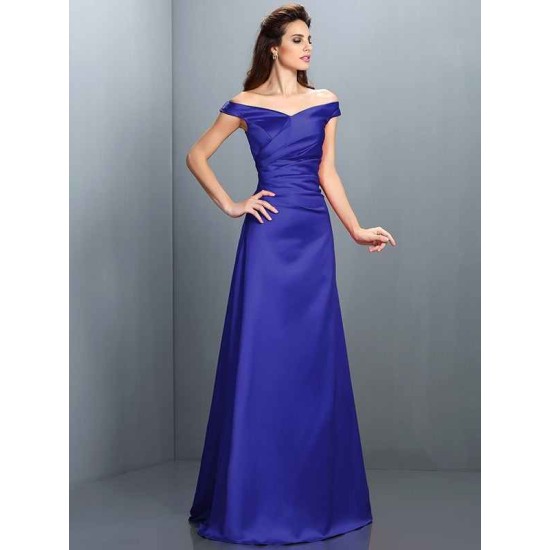 Charming Off-the-Shoulder Sleeveless Long Satin Bridesmaid Dresses