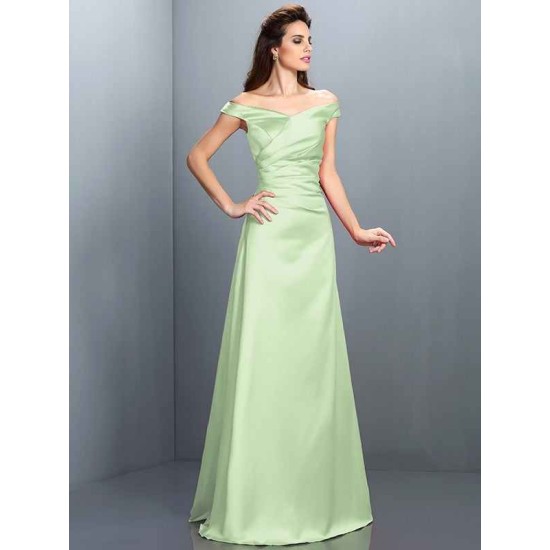 Charming Off-the-Shoulder Sleeveless Long Satin Bridesmaid Dresses