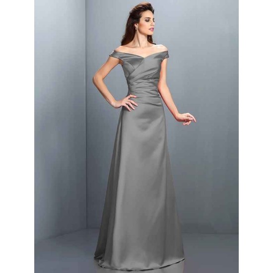 Charming Off-the-Shoulder Sleeveless Long Satin Bridesmaid Dresses
