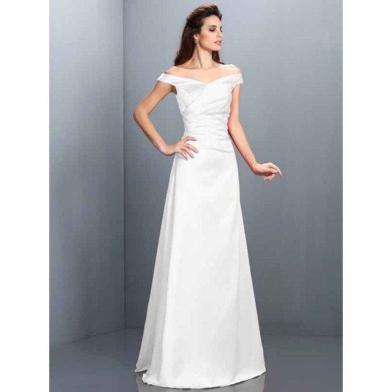Charming Off-the-Shoulder Sleeveless Long Satin Bridesmaid Dresses