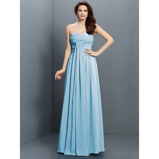 Gorgeous Sweetheart Pleats Sleeveless Long Satin Bridesmaid Dresses
