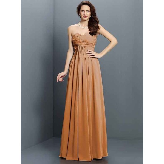Gorgeous Sweetheart Pleats Sleeveless Long Satin Bridesmaid Dresses