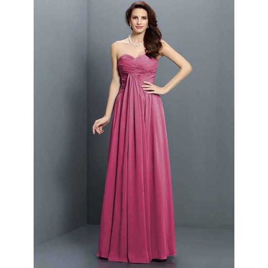 Gorgeous Sweetheart Pleats Sleeveless Long Satin Bridesmaid Dresses