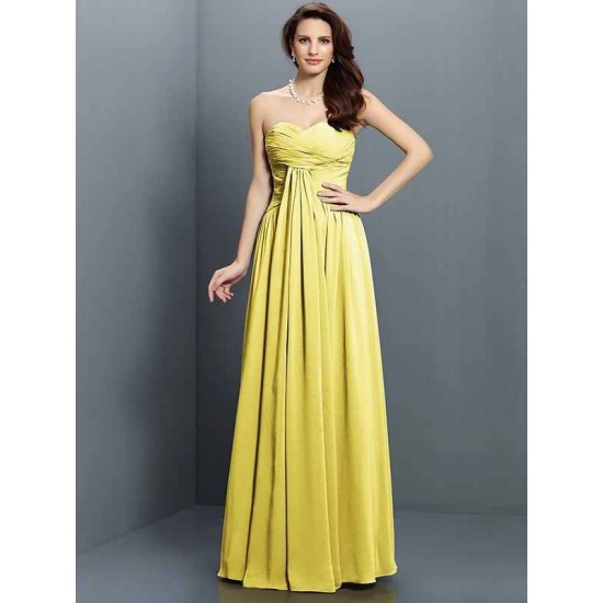 Gorgeous Sweetheart Pleats Sleeveless Long Satin Bridesmaid Dresses