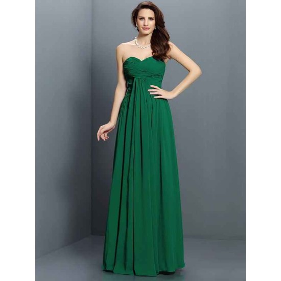 Gorgeous Sweetheart Pleats Sleeveless Long Satin Bridesmaid Dresses