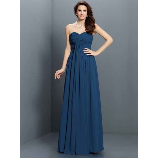 Gorgeous Sweetheart Pleats Sleeveless Long Satin Bridesmaid Dresses