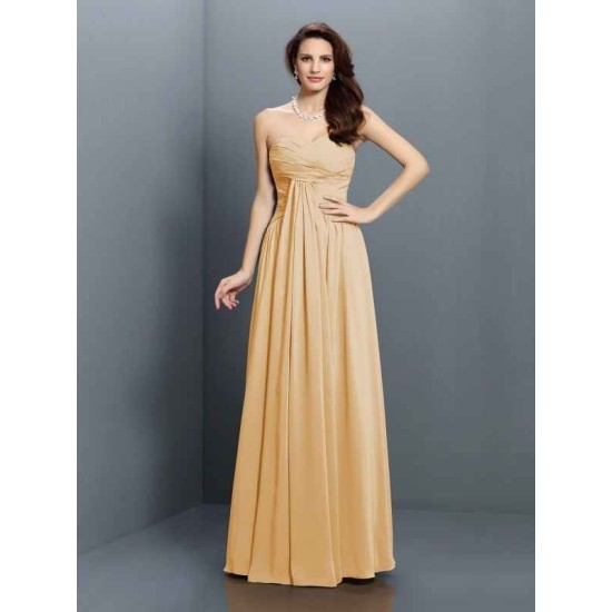 Gorgeous Sweetheart Pleats Sleeveless Long Satin Bridesmaid Dresses
