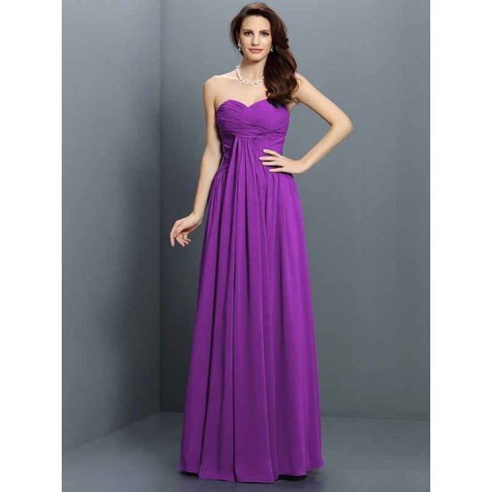 Gorgeous Sweetheart Pleats Sleeveless Long Satin Bridesmaid Dresses