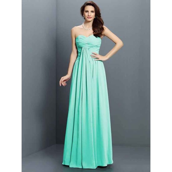 Gorgeous Sweetheart Pleats Sleeveless Long Satin Bridesmaid Dresses