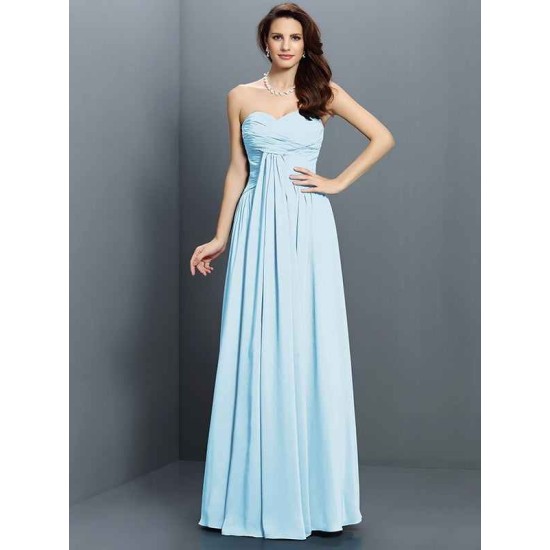 Gorgeous Sweetheart Pleats Sleeveless Long Satin Bridesmaid Dresses
