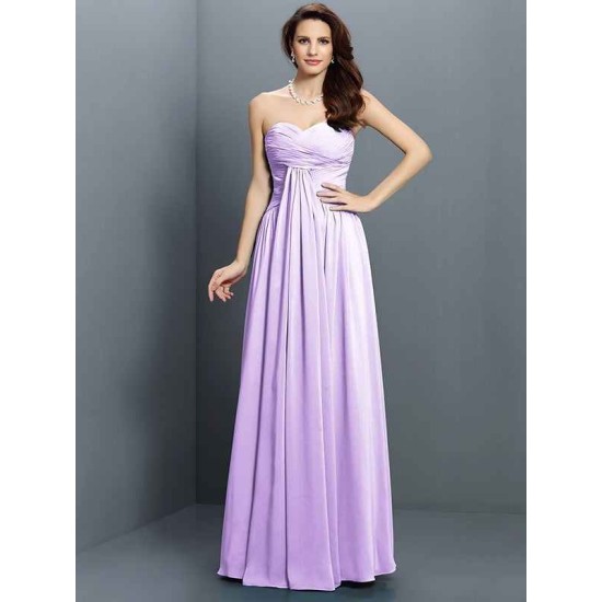 Gorgeous Sweetheart Pleats Sleeveless Long Satin Bridesmaid Dresses