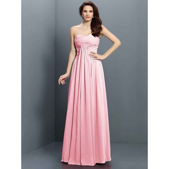 Gorgeous Sweetheart Pleats Sleeveless Long Satin Bridesmaid Dresses