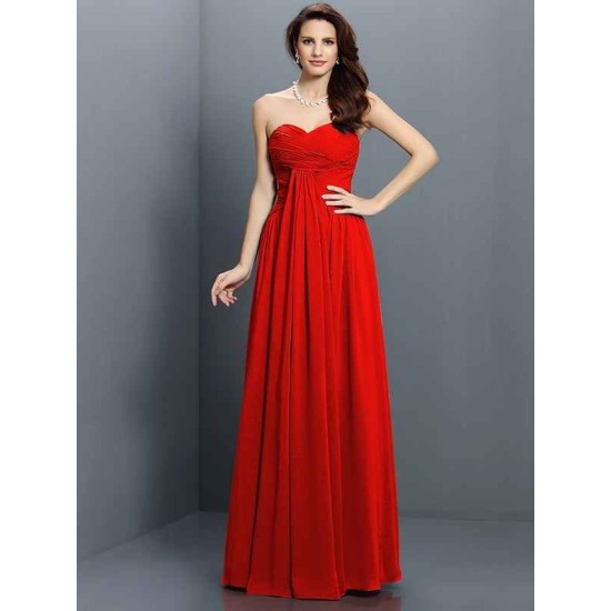 Gorgeous Sweetheart Pleats Sleeveless Long Satin Bridesmaid Dresses