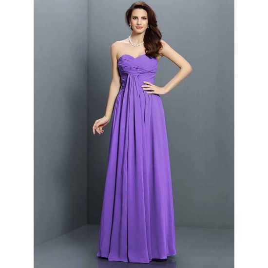 Gorgeous Sweetheart Pleats Sleeveless Long Satin Bridesmaid Dresses