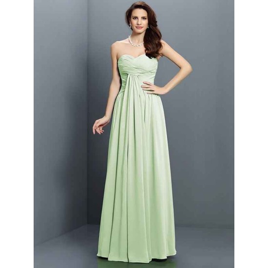 Gorgeous Sweetheart Pleats Sleeveless Long Satin Bridesmaid Dresses