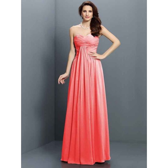 Gorgeous Sweetheart Pleats Sleeveless Long Satin Bridesmaid Dresses