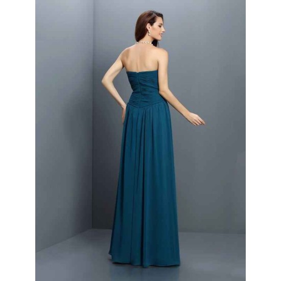 Gorgeous Sweetheart Pleats Sleeveless Long Satin Bridesmaid Dresses