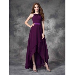 Charming Halter Ruffles Sleeveless High Low Chiffon Bridesmaid Dresses