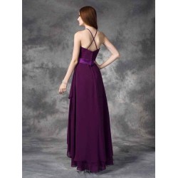 Charming Halter Ruffles Sleeveless High Low Chiffon Bridesmaid Dresses