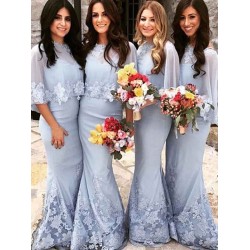 Mermaid Gorgeous Scoop Satin Short Sleeves Bridesmaid Dresses