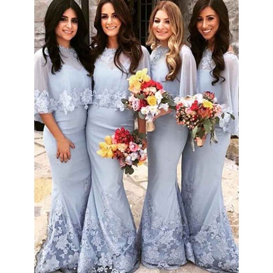 Mermaid Gorgeous Scoop Satin Short Sleeves Bridesmaid Dresses