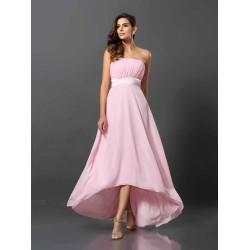 Charming Strapless Sleeveless High Low Chiffon Bridesmaid Dresses
