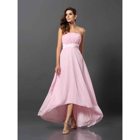 Charming Strapless Sleeveless High Low Chiffon Bridesmaid Dresses
